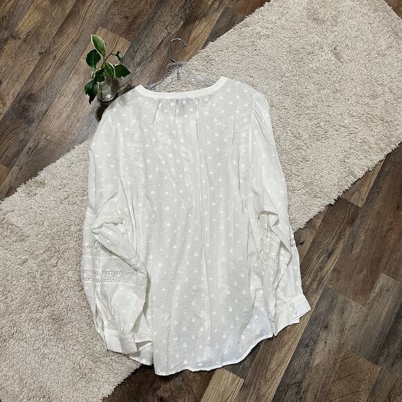 Torrid Size 4X White Clip Dot Floral Lace Trim Woven Blousson Button-Up Blouse - Picture 4 of 4